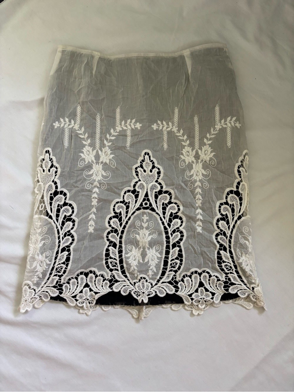 Vintage Sheer White Embroidered Lace Skirt Overlay
